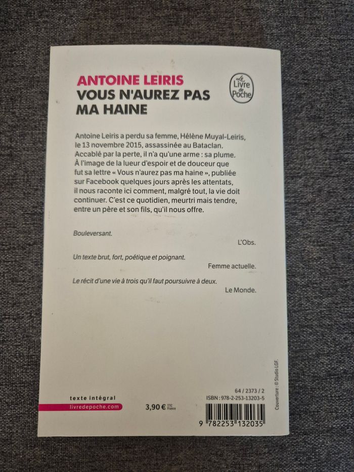 Livre titre Vous n'aurez pas ma haine - photo numéro 2