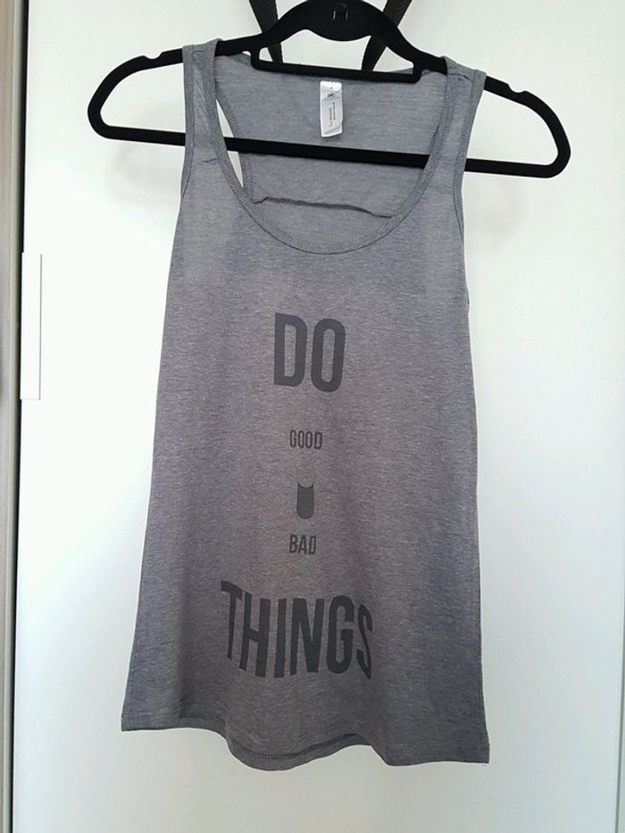 Tee shirt sans manches gris imprimé - photo numéro 3