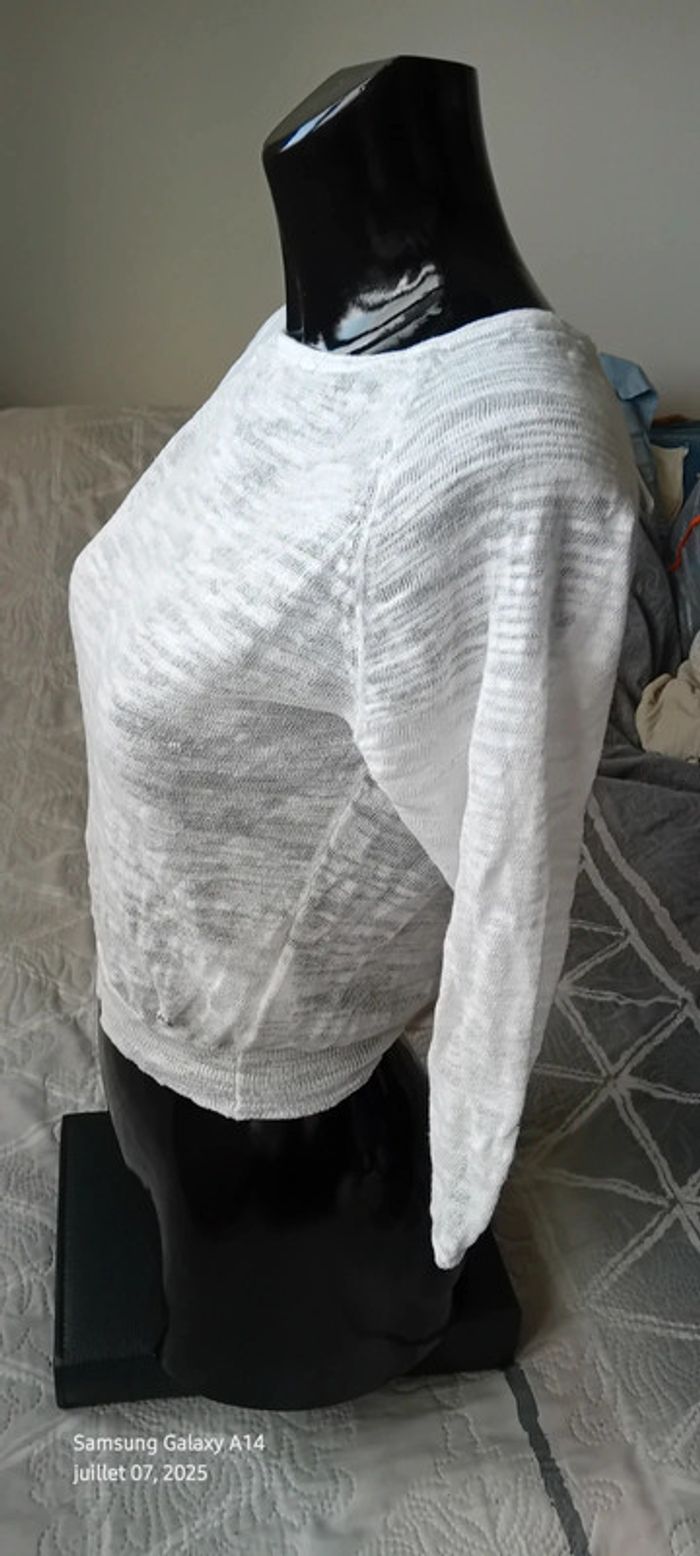 Pull court léger manches 3/4 forme trapèze blanc femme XS kocca - photo numéro 4
