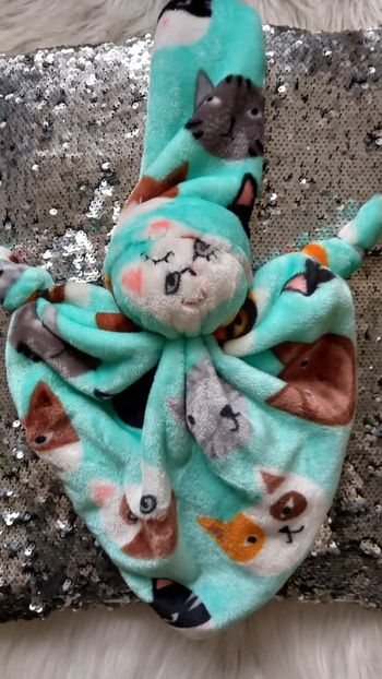 Doudou losange chat - long bonnet vert