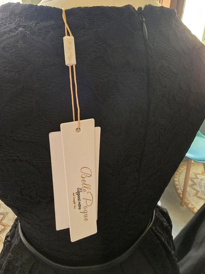 Robe pinup sublime cérémonie bi matière + ceinture belle poque neuve - photo numéro 10