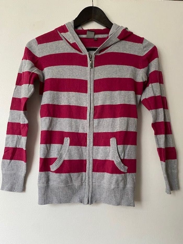 Gilet zippé rayures à capuche