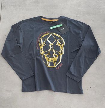 T-shirt manches longues garçon bleu marine et jaune taille 14 ans Kaporal