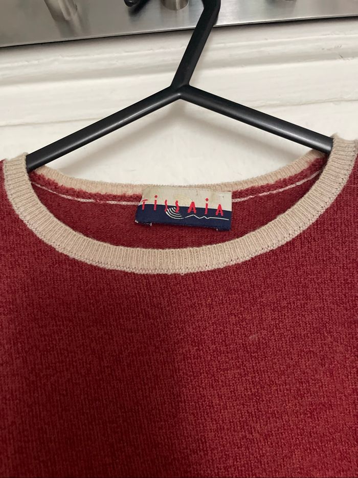 Pull rouge rouille avec col beige en mérinos tissaia - photo numéro 2