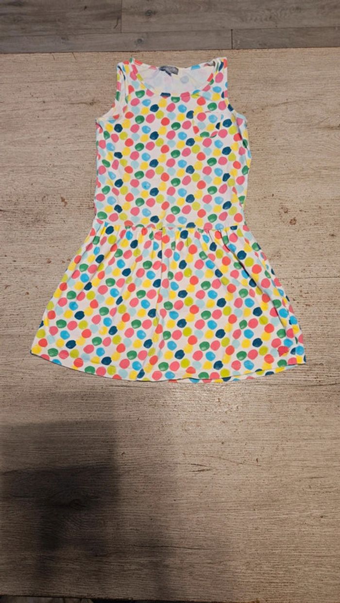 Robe d été courte à bretelles blanche avec points colorés, JBC, 7 ans