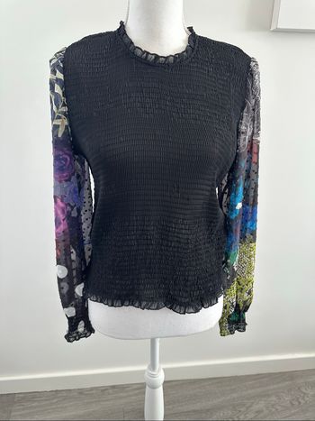 Blouse en crêpe mesh et plumetis noire et multicolore Desigual T40 L