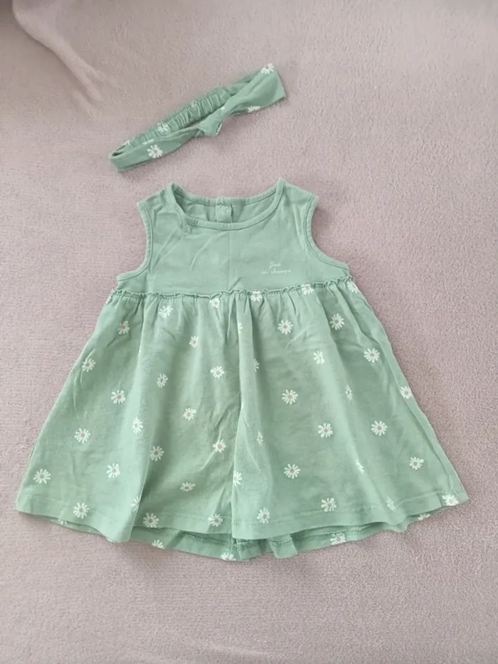 Robe et bandeau assorti bébé fille - tilleul imprimé