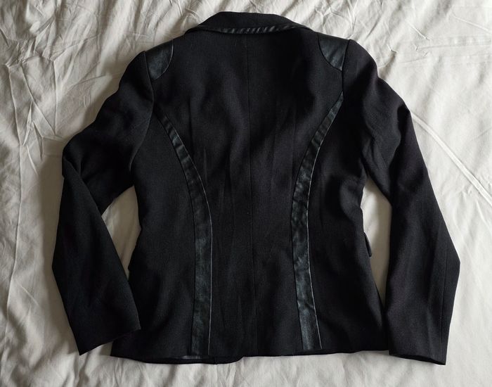 Color Block Blazer Polyester Simili Cuir Noir Neuf Taille 0 (34/36) - photo numéro 2