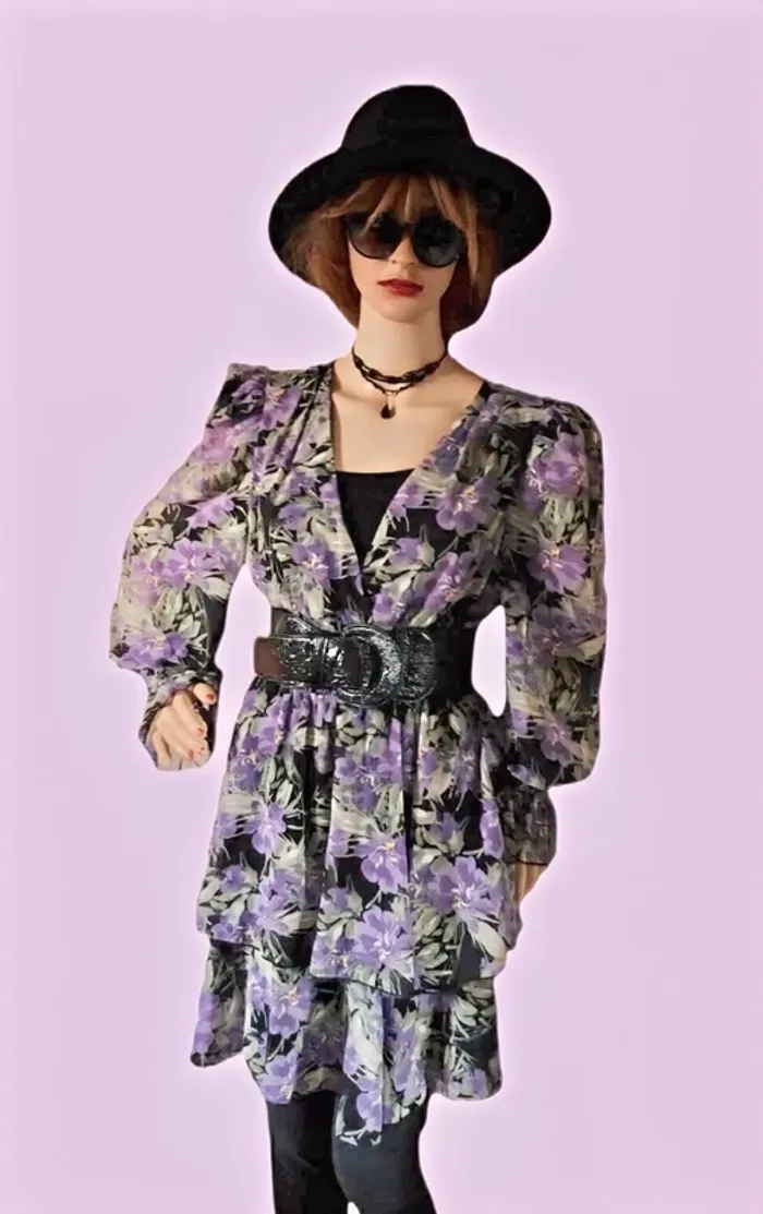 💜🌿Robe courte à volants 36/38 coquette fairycore cottagecore whimsigoth Floral ruffled Mini Dress🌿💜 - photo numéro 4