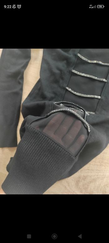 Pull femme noir neuf avec transparence au dos et strass taille unique