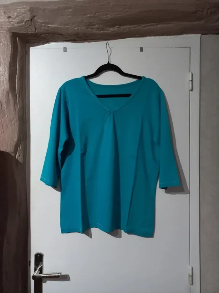 tee-shirt manche 3/4 bleu turquoise