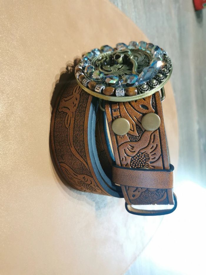 Ceinture de cowboy country taureau dorée - photo numéro 3