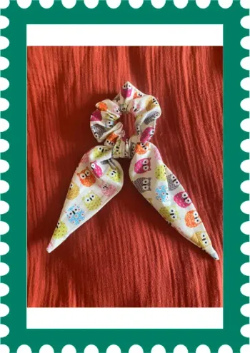 Chouchou scrunchie  foulard détachable foulchie enfant hiboux chouette