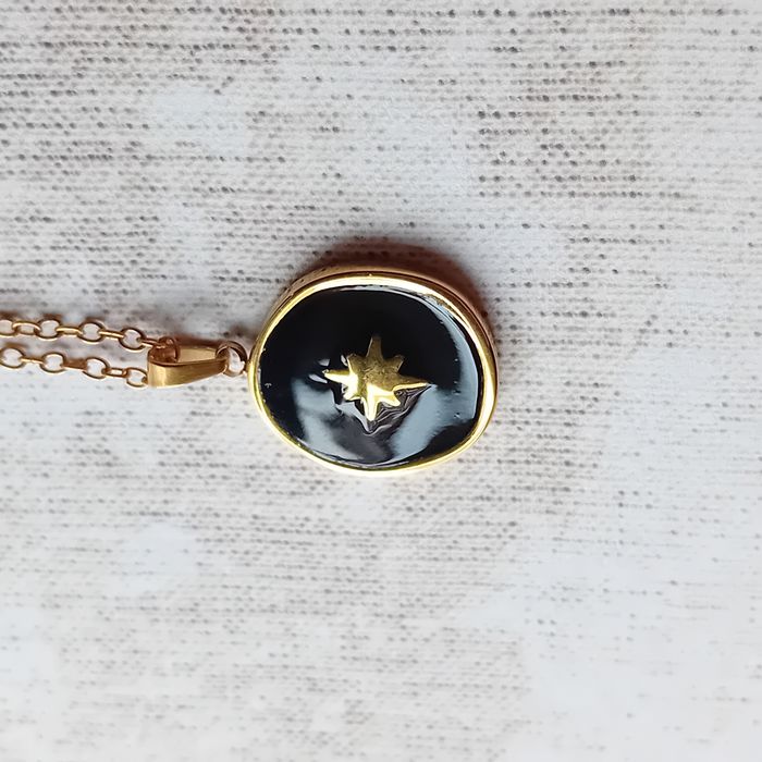 chaine dorée médaillon email noir Etoile dorée - photo numéro 7