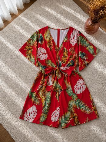 Combishort forêt tropicale incandescante rouge et multicolore Femme taille 54 marque Ulla Popken 👜 