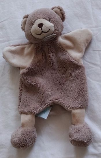 Doudou marionnette ours nature microfibre- Baby Nat