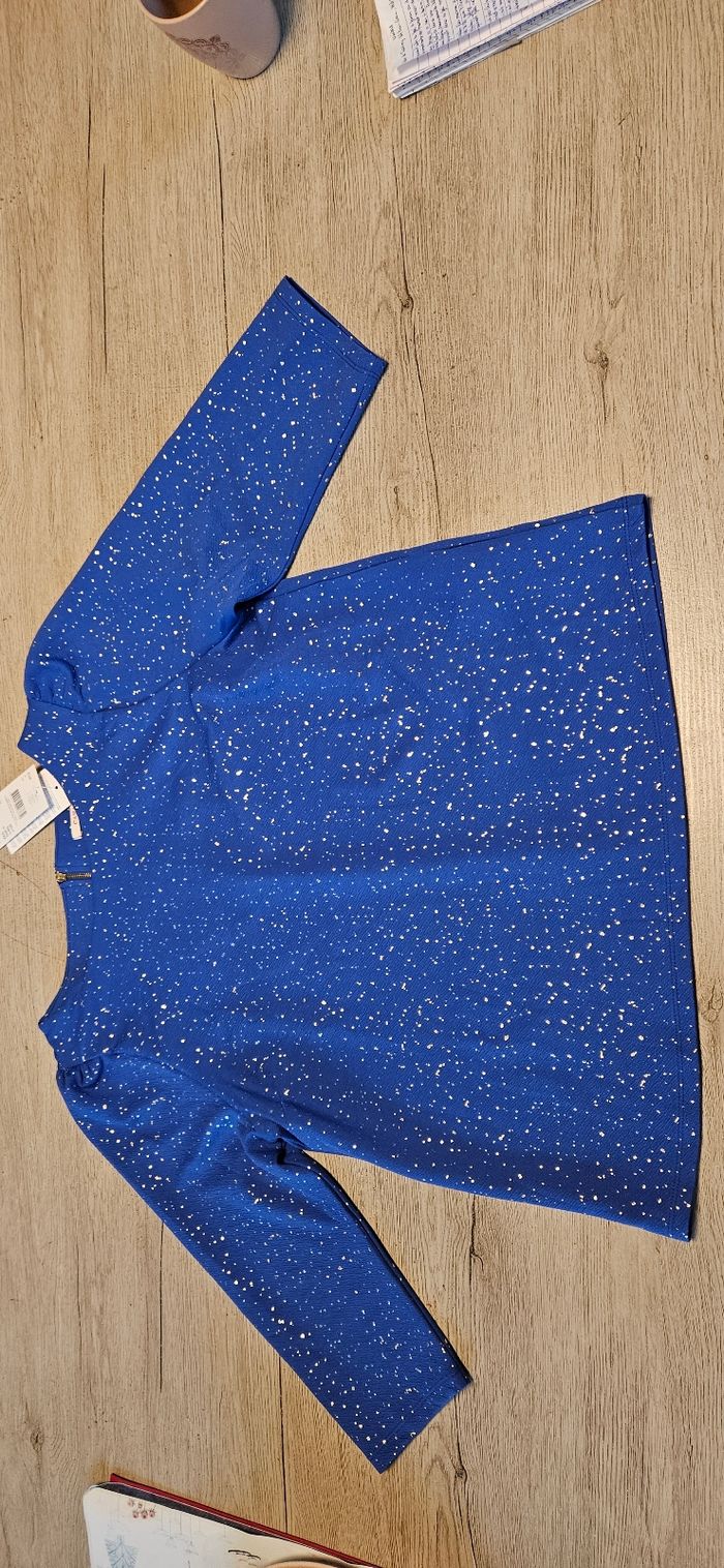 Blouse habillée bleue et dorée, Camaieu, L, neuve - photo numéro 7