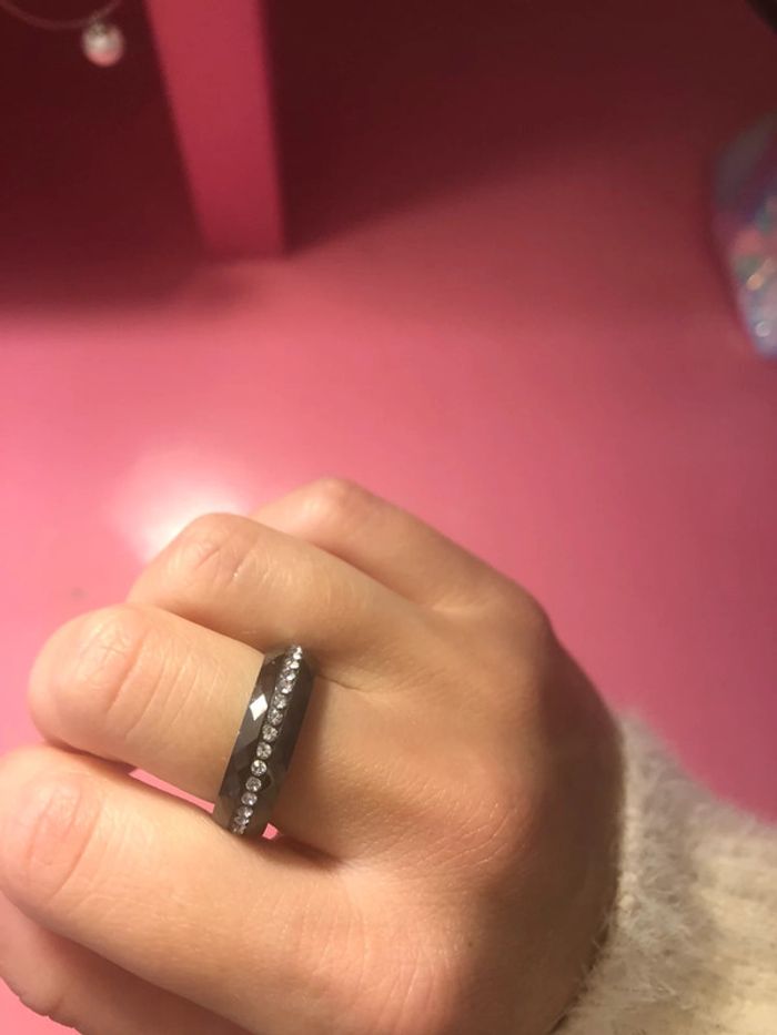 Bague céramique noire et brillants - photo numéro 2