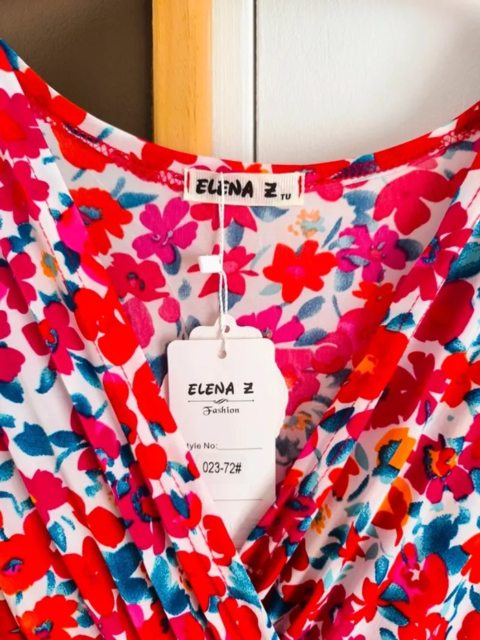 Robe longue femme été rouge et blanche à fleurs TU 38 à 46 - photo numéro 4