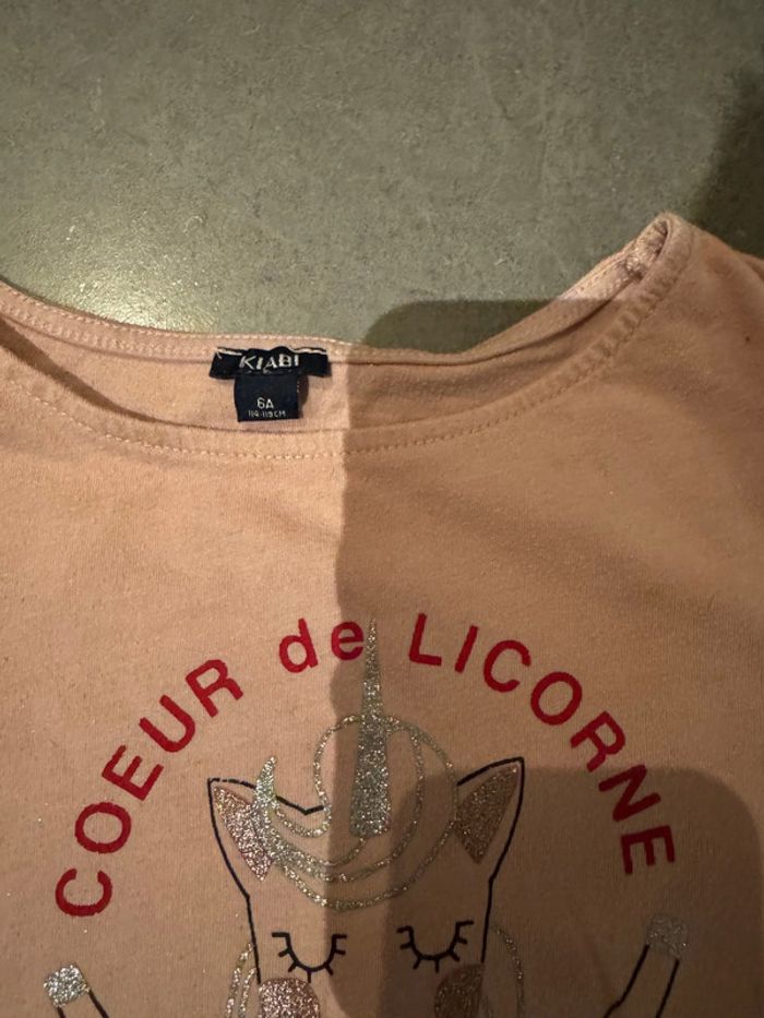 T shirt manches longues  - Kiabi - Cœur de licorne - Rose - 6 ans - photo numéro 2