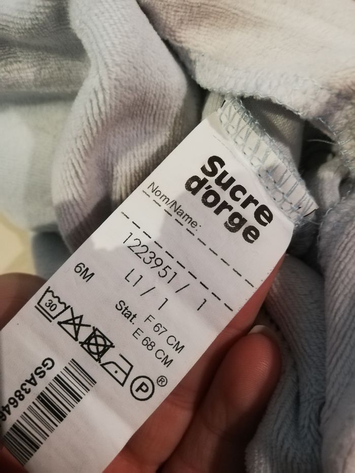 Pyjama une pièce garçon 6 mois sucre d'orge - photo numéro 3