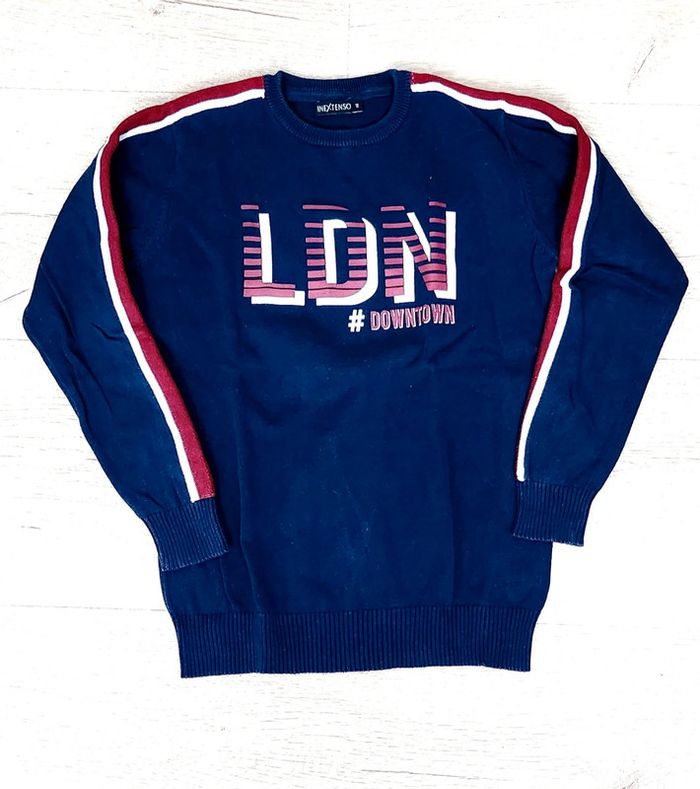 Pull garçon col rond bleu marine taille 10 ans In Extenso