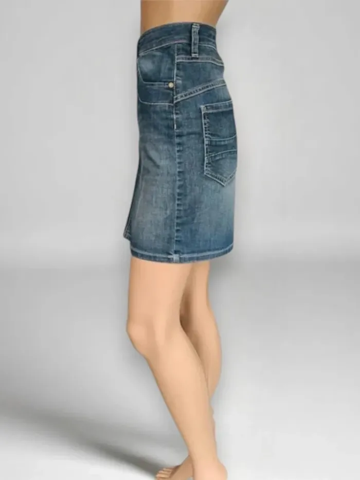 Jupe jean PLEASE ,coupe droite ,taille haute , texture stretch - photo numéro 3