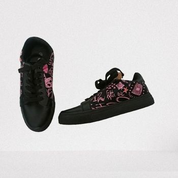 Baskets noir et inscriptions rose fluo 38