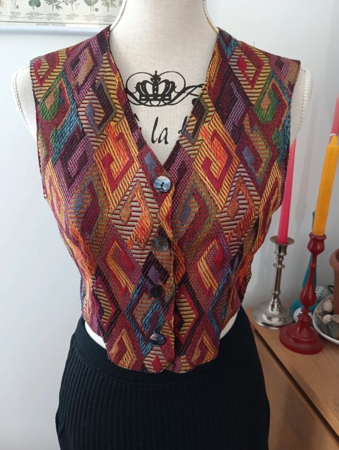 Gilet court sans manches multicolore taille 36 estimée - photo numéro 6