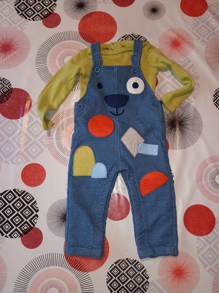 Tenue ensemble salopette molletonnée 👦 taille 9 mois comme neuf - photo numéro 2
