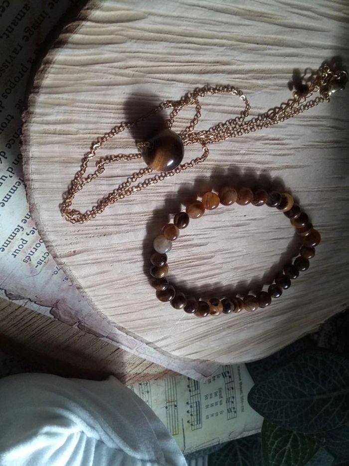 Parure collier + bracelet oeil de tigre naturelle - photo numéro 12