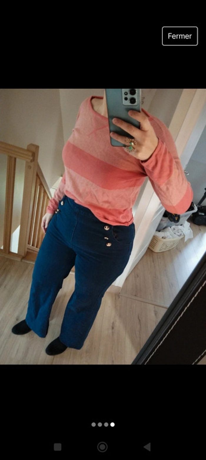 Pull corail orangé camaïeu taille m rayé - photo numéro 4