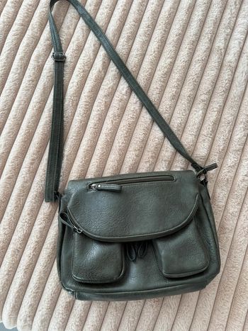 Petit sac à main classe élégant similicuir gris anthracite avec poches extérieures et intérieures