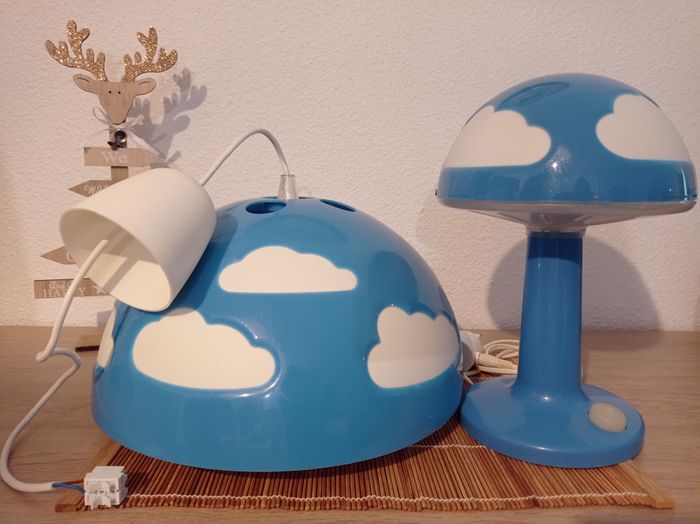 💡 Lampe de table chevet + Lustre Ikea SKOJIG nuage bleu VINTAGE