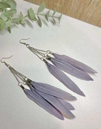 Superbes boucles plumes - chaînettes  🩶 Gris et argenté - Neuves avec étiquettes