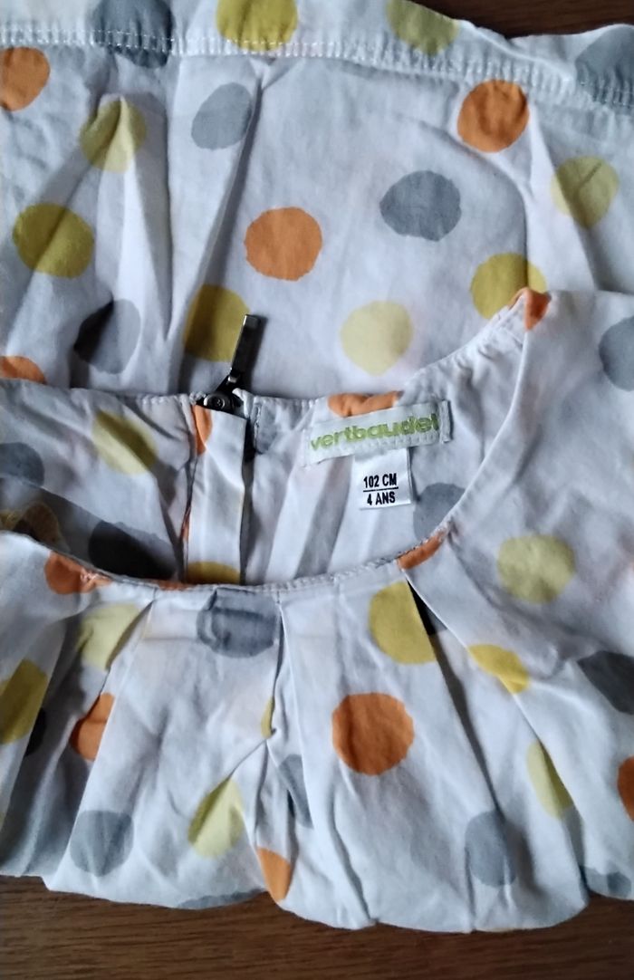 Chemise, manches 3/4 ,blanche à points de couleurs, Vertbaudet, 4 ans, 102 cm - photo numéro 3