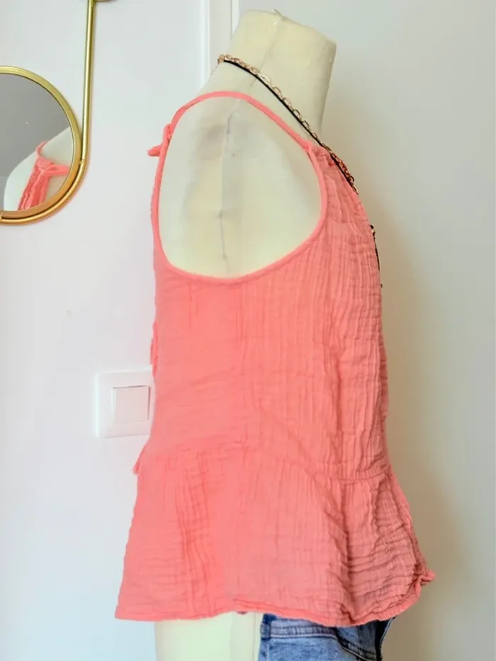 Top emmanchure américaine, dos nu avec lien à nouer dos rose fluo Promod - photo numéro 3