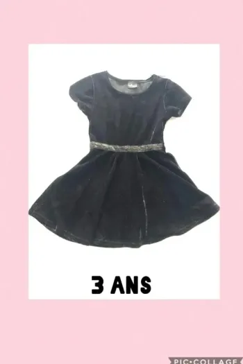 🎀 belle robe noir peau de peche/velours fille 3 ans neuf influx neuve