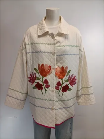 Veste légère matelassée Oversize Printemps/été Neuve- Grosses fleurs - Blanc cassé