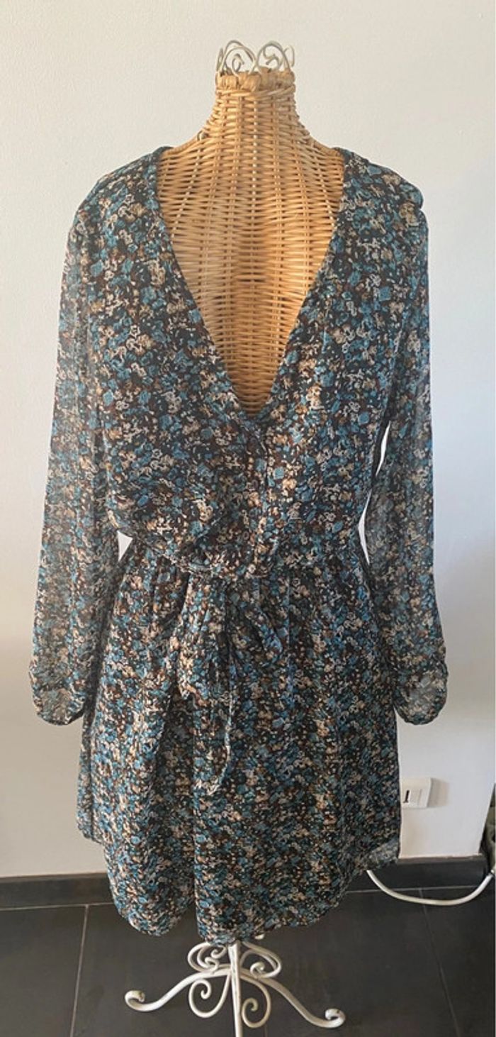 Robe Only liberty à fleurs bleues et marrons taille S - photo numéro 3