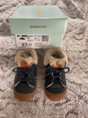 Babybotte bébé bottillon cuir fourree hiver abufl marine