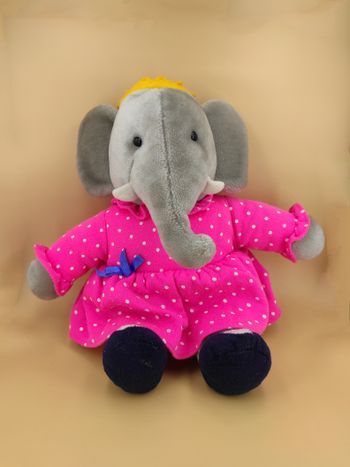 Peluche Babar Céleste en robe Rose Gund 1992