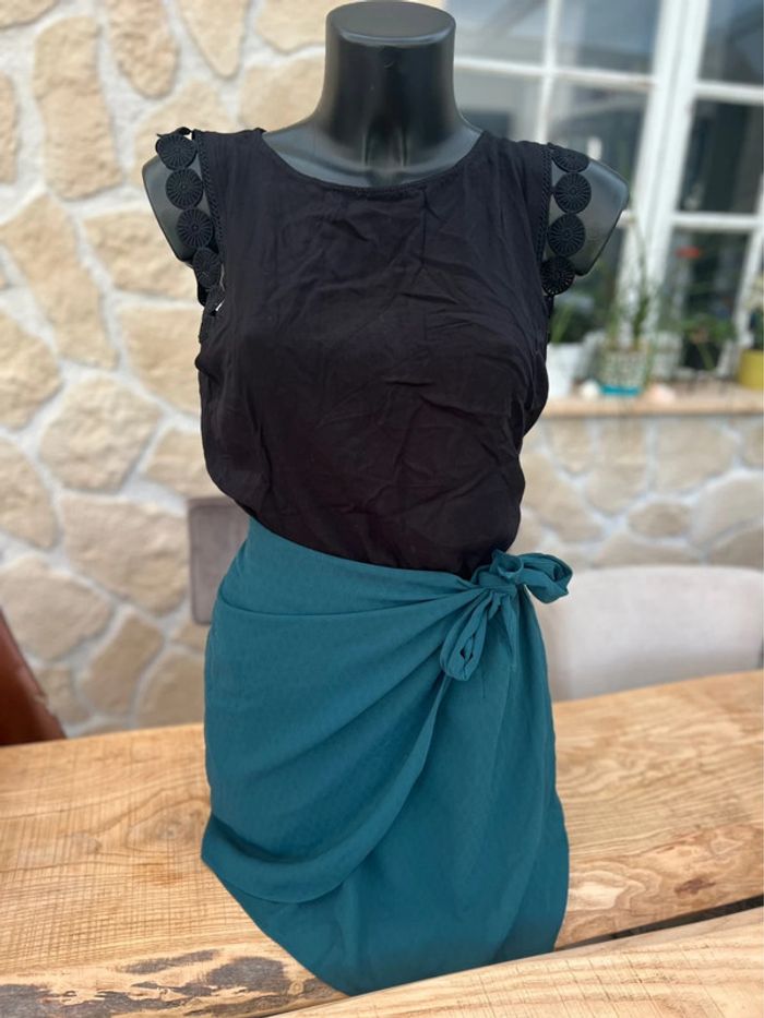 Jupe femme taille S 36 bleu canard neuf étiqueté cerise blue femme été voilage - photo numéro 2