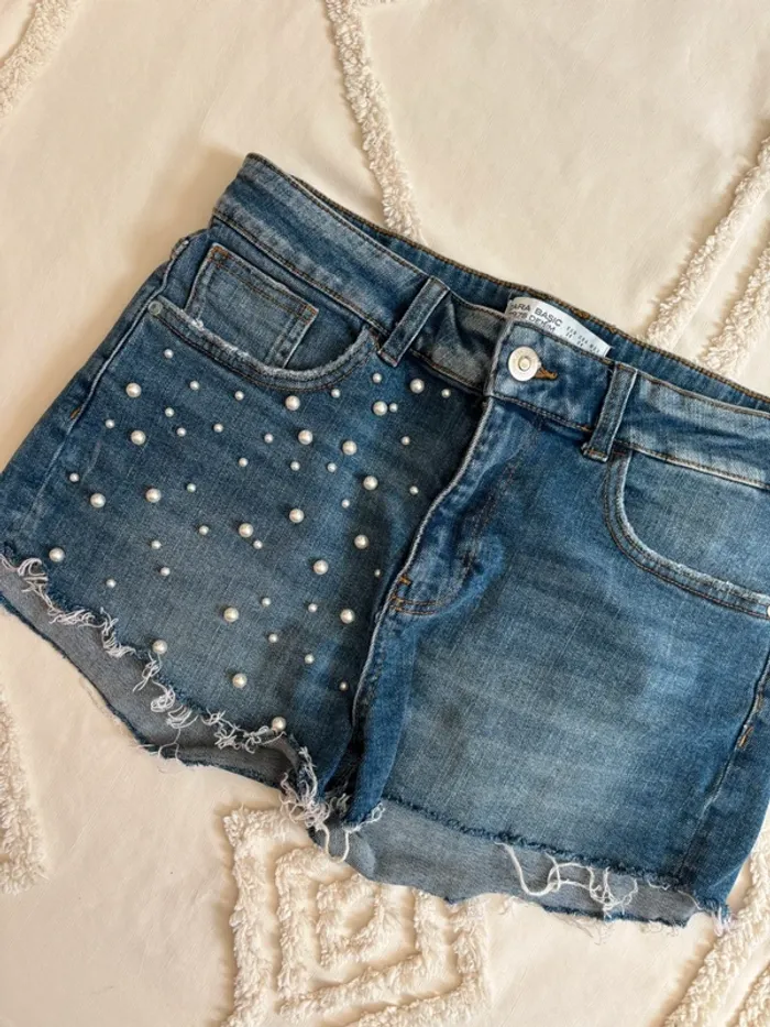 Short en jean perlé Zara Basic – taille 36 - photo numéro 2