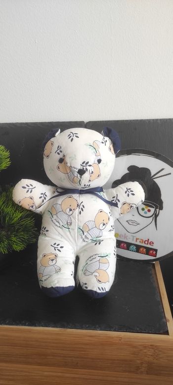 peluche ours blanc bleu ancien vert mon nounours sucre d'orge Feuille Branche