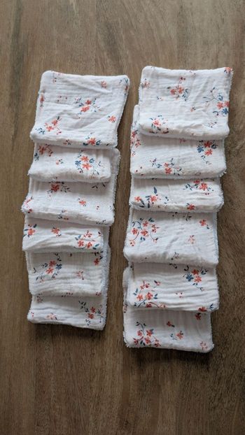 Lot de 12 lingettes lavables pour soins bébé ou demaquillage