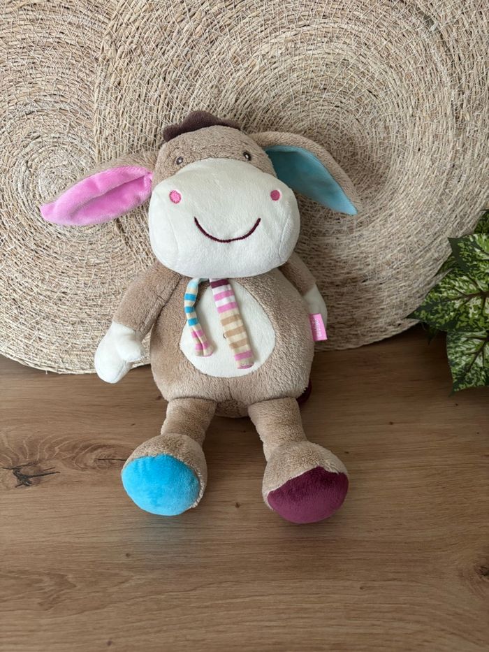 Doudou âne beige blanc écharpe rayé babysun - photo numéro 3