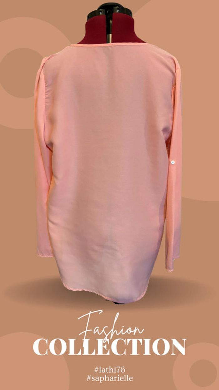 Blouse manches longues rose pale décolleté - photo numéro 2
