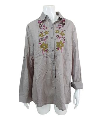 Chemise grise brodée fleurie (lire mesures avant achat)