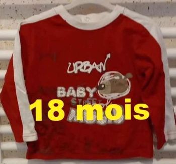 Tee shirt  manche  longue rouge  blanc imprimé Taille  18 mois